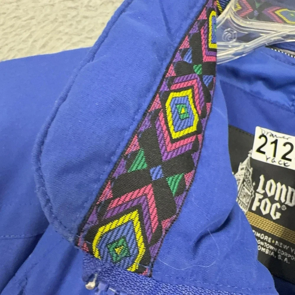 Vintage London Fog Jacket Mens Large Blue Nylon Aztec Insulated Bomber 90s